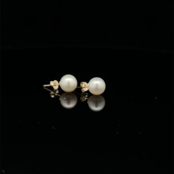 14K Gold Stud Earrings Freshwater Pearl 6.5mm - Picture 5 of 5